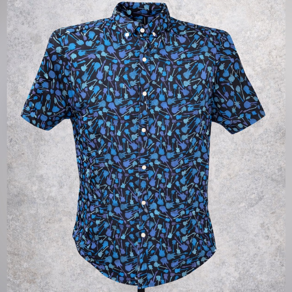 Daniel Cremieux Black And Blue Guitar Patterned Shirt